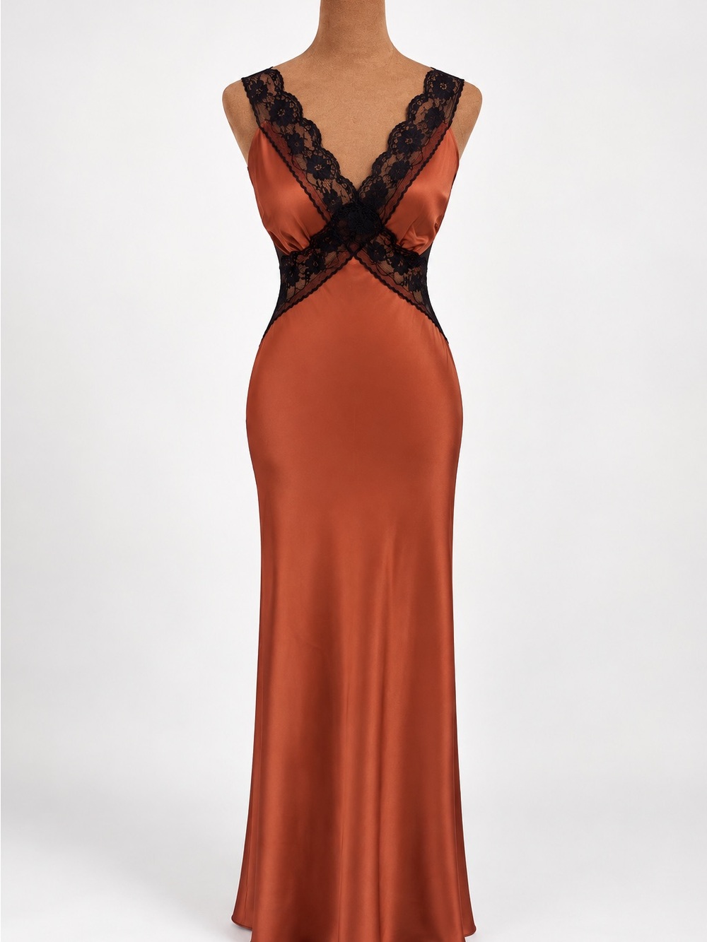 Abercrombie & Fitch XXSP  Satin Lace Maxi Slip Dress Rust Brown